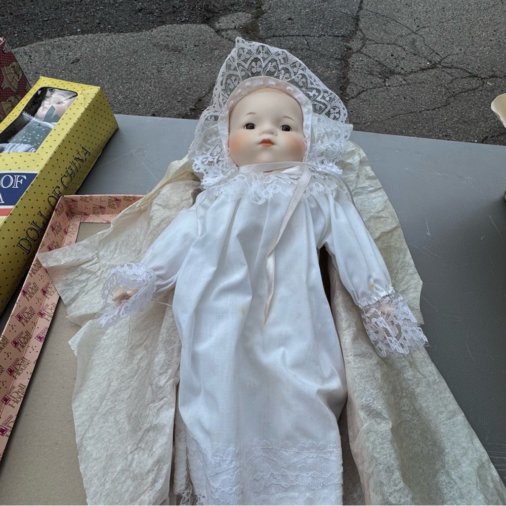 Charming White Lace Porcelain Baby Doll